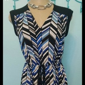 Chevron pattern black blue dress